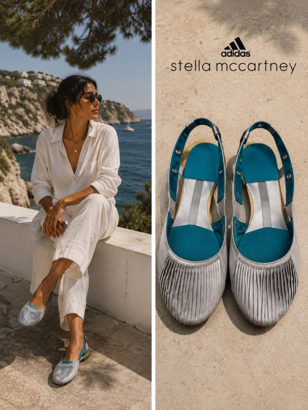 adidas by Stella McCartney Silver Ballet Flats Slingback Shoes Women's US 9